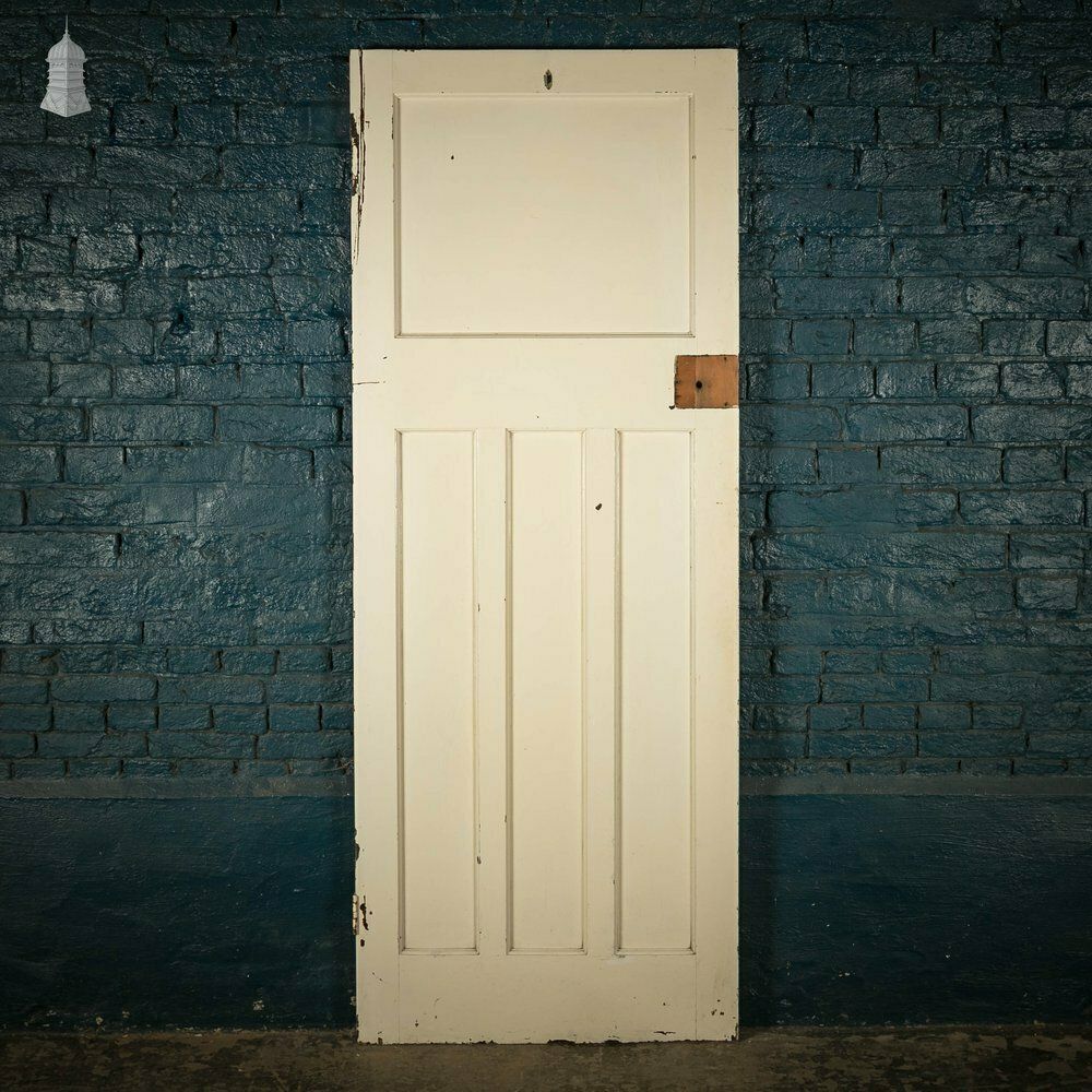 Pine Panelled Door, 1 Over 3 Panel White Painted 1930’s Style photo vintage