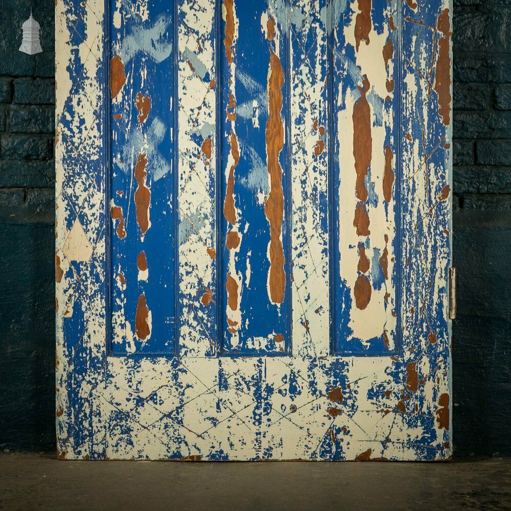 Pine Panelled Door, Moulded 4 Panel, Blue Distressed Paint Finish photo Home Fixtures