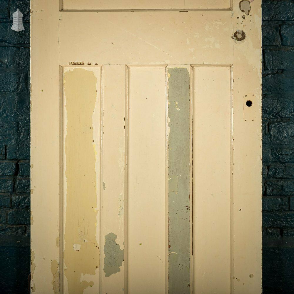 photo for sale Pine Panelled Door, Moulded 4 Panel, Blue Distressed Paint Finish