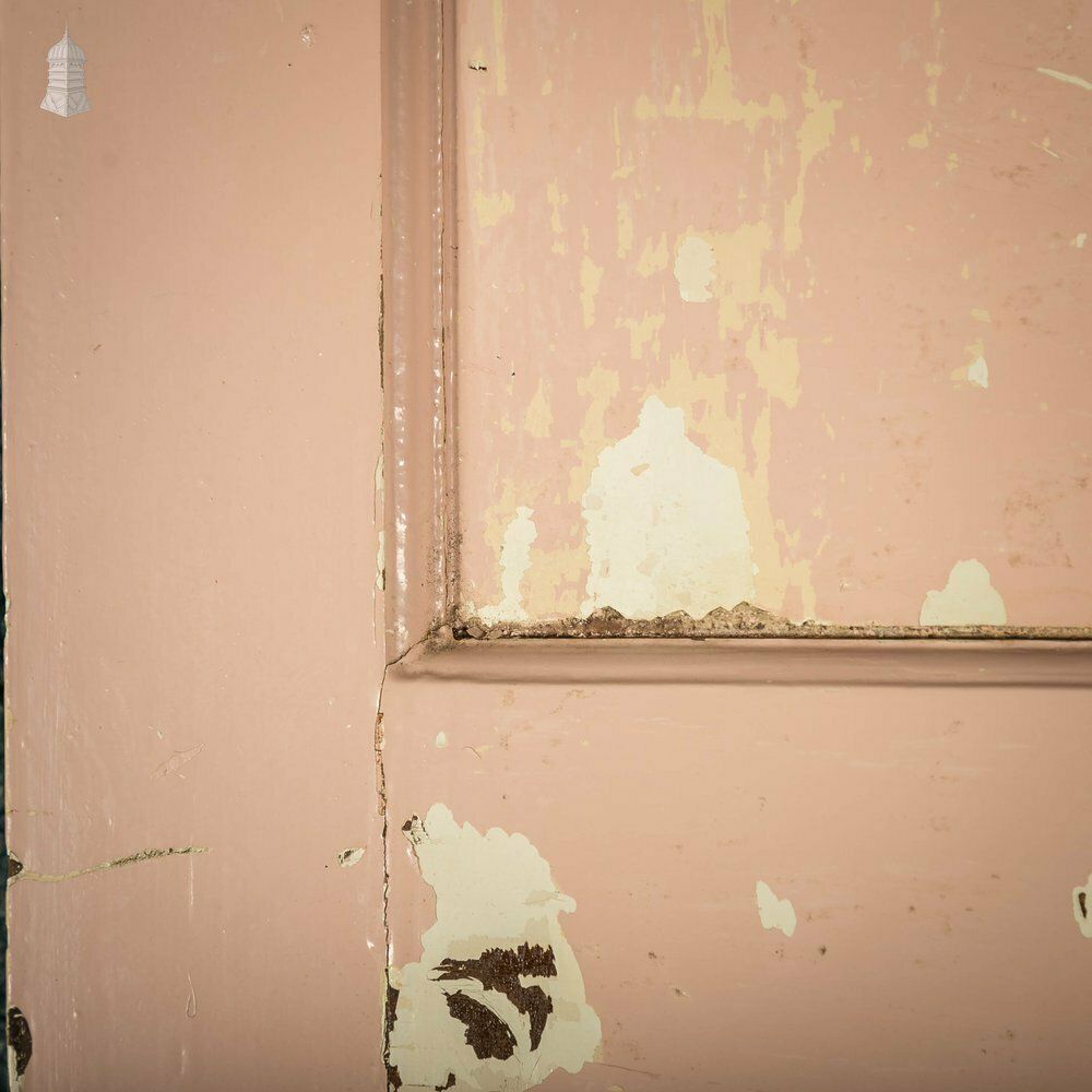 120.0 Pine Panelled Door, 1 Over 3 Panel Pink Painted 1930’s Style Door photo