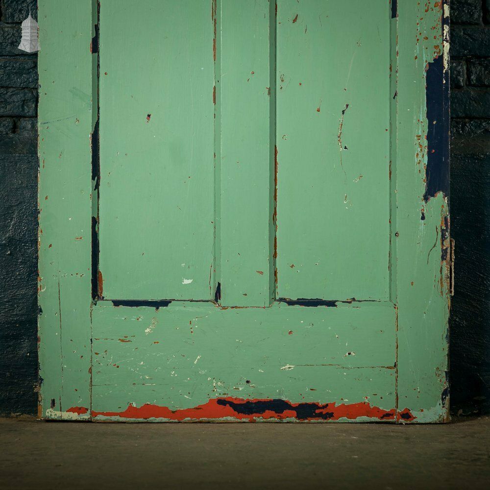 Home Fixtures Pitch Pine Panelled Doors, Pair Of 4 Panel Doors With Green Distressed Paint Finish photo