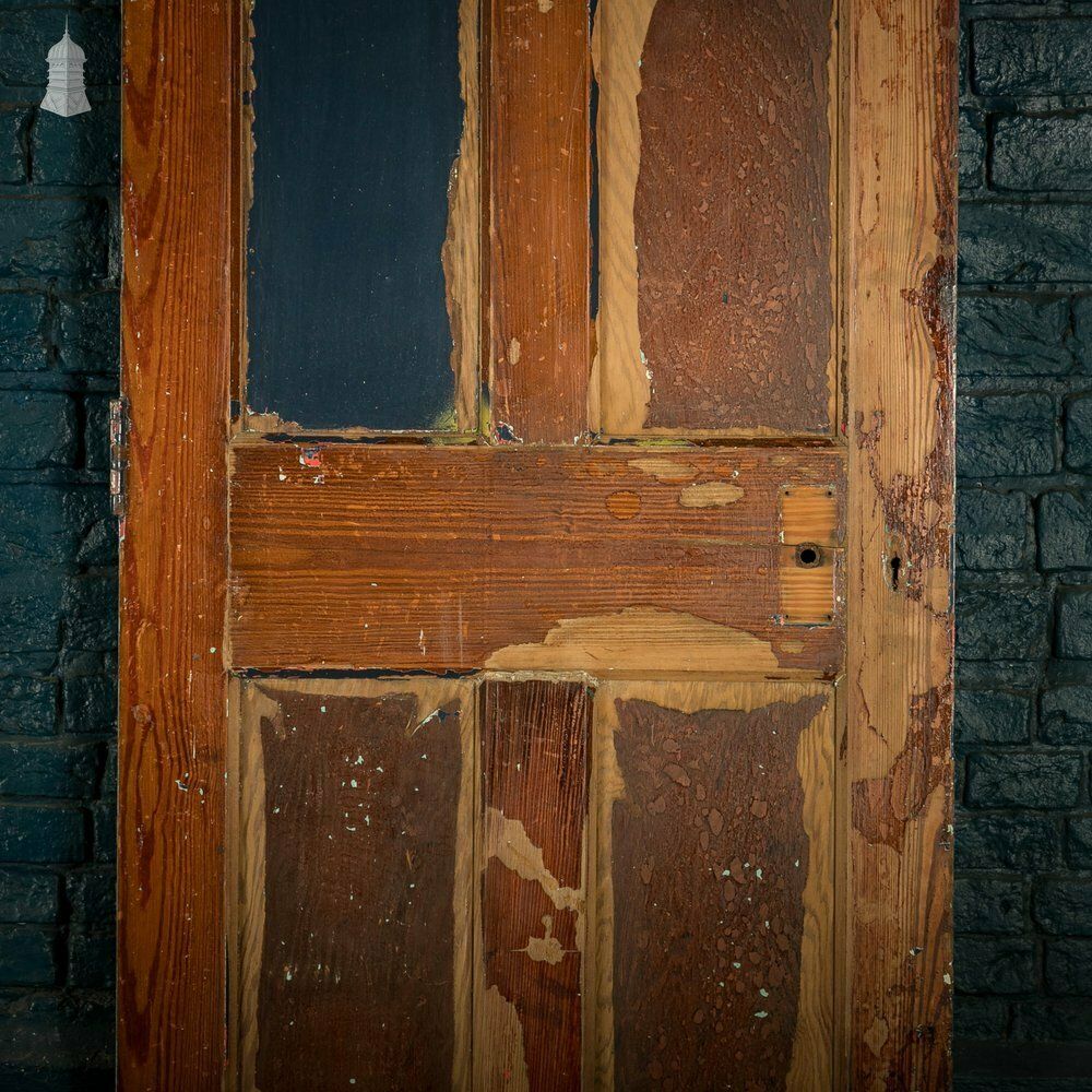 720.0 Pitch Pine Panelled Doors, Pair Of 4 Panel Doors With Green Distressed Paint Finish photo