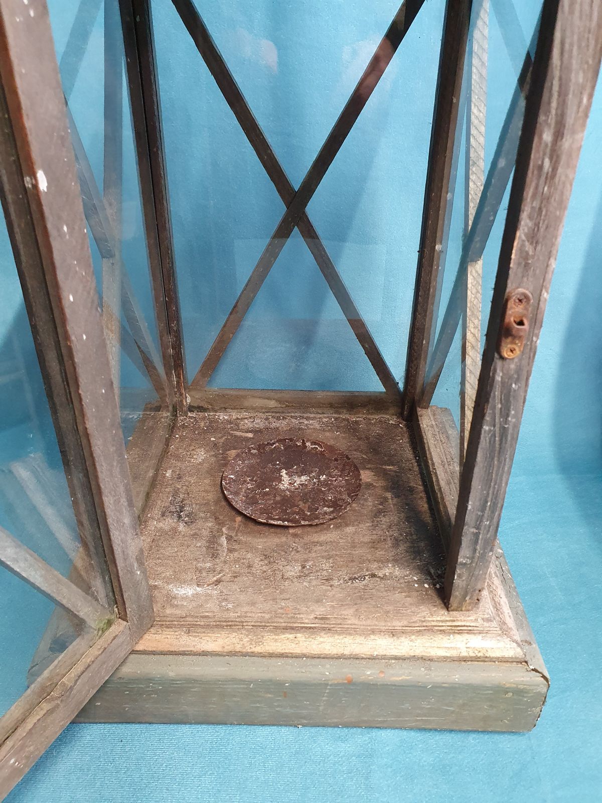 Pair Of Large Outside Candleholders In Wood And Metal photo vinterior