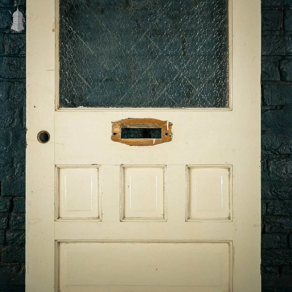 Half Glazed Door, Moulded Panelled Pine Door With ‘Arctic’ Style Textured Glass photo for sale