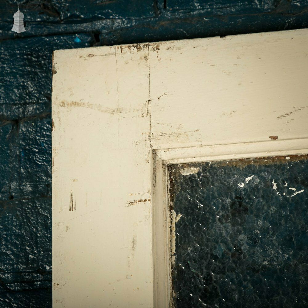 Half Glazed Door, Moulded Panelled Pine Door With ‘Arctic’ Style Textured Glass photo vintage