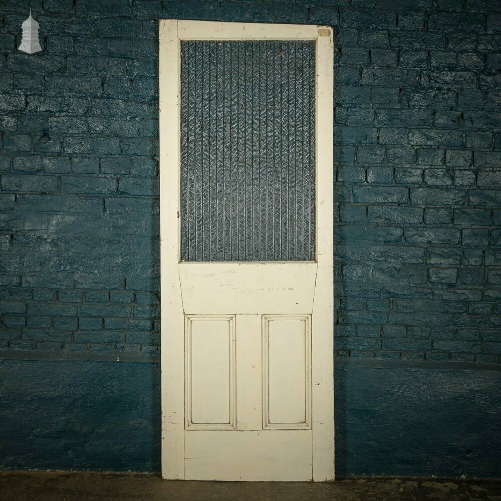 Half Glazed Door, Pine Panelled Door With “Hammer Stripe” Style Textured Glass