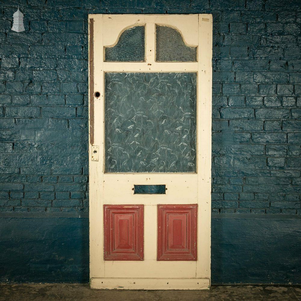 Half Glazed Door, 5 Panel White Painted Pine With Textured Glass