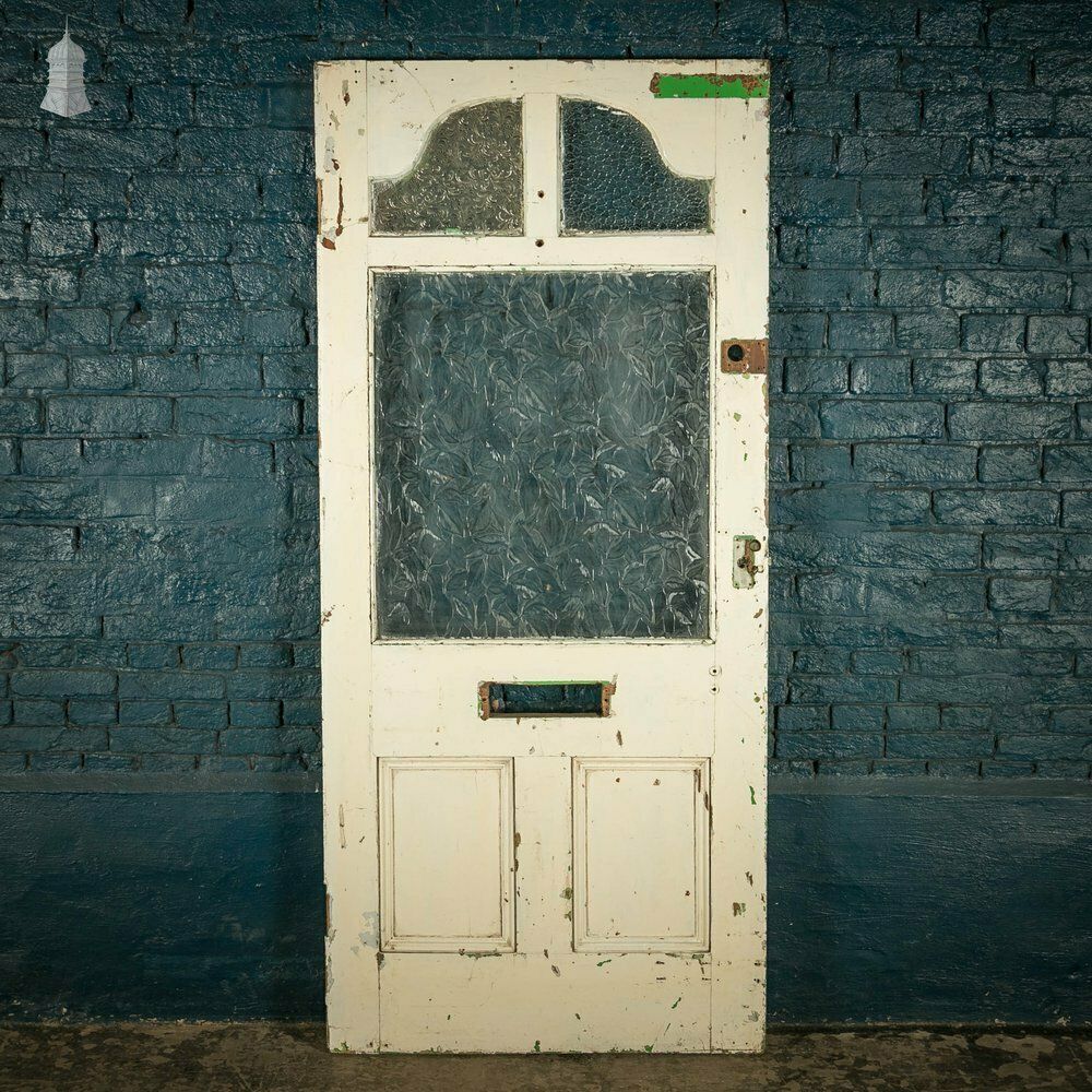 Home Fixtures Half Glazed Door, 5 Panel White Painted Pine With Textured Glass photo