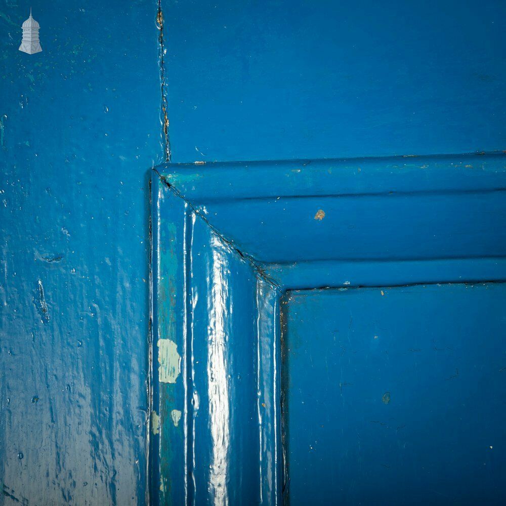 Half Glazed Door, Blue Painted Pine Fitted With ‘Arctic’ Style Textured Glass photo vinterior