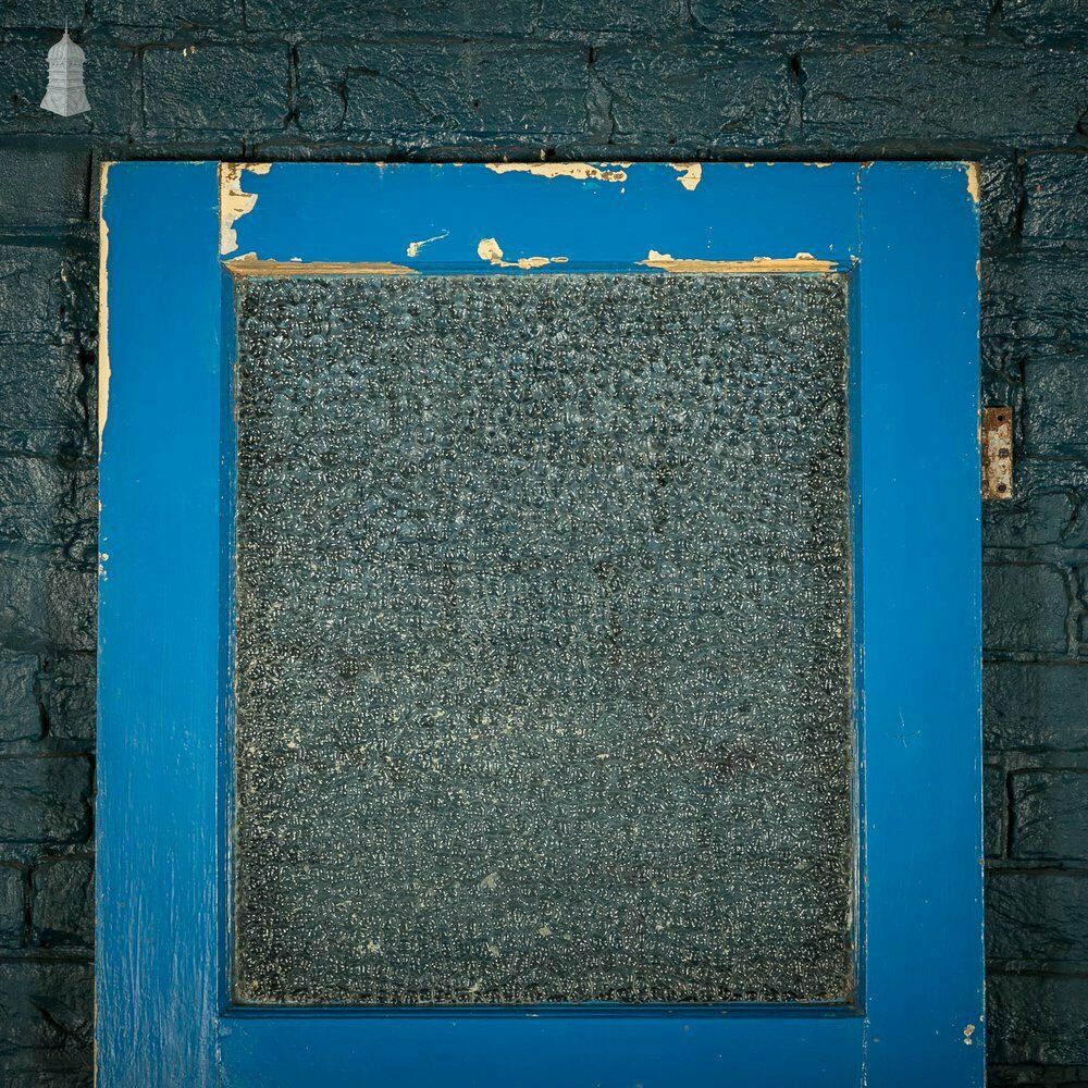 photo buy Half Glazed Door, Blue Painted Pine Fitted With ‘Arctic’ Style Textured Glass