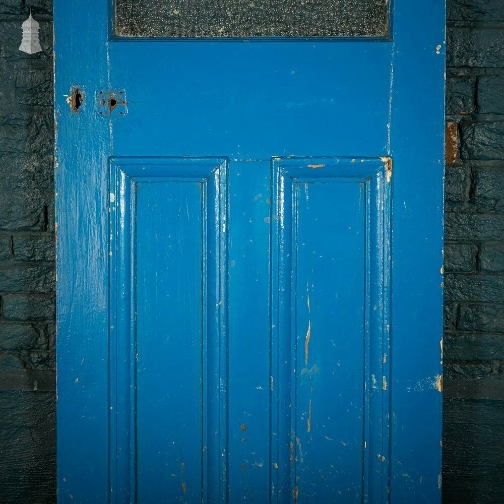 photo vintage Half Glazed Door, Blue Painted Pine Fitted With ‘Arctic’ Style Textured Glass