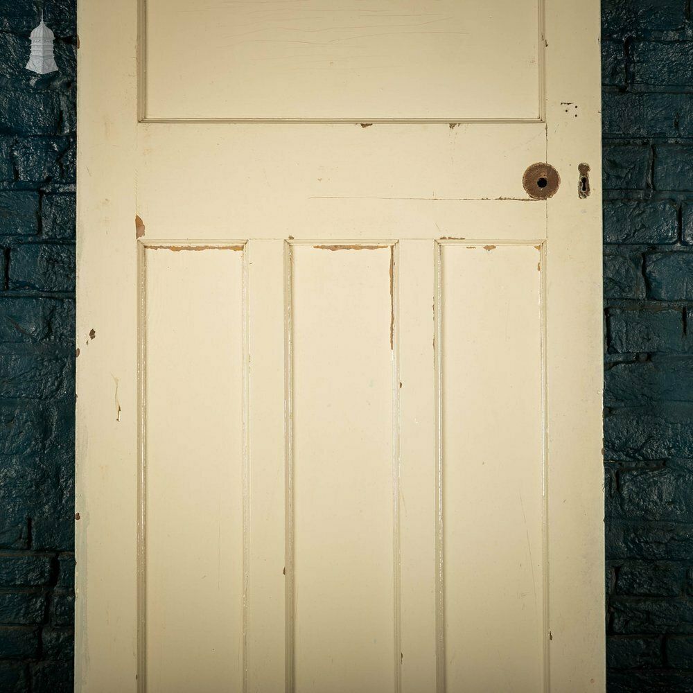 photo vintage Pine Panelled Door, Green Painted, 1 Over 3 Panel 1930’s Style Door