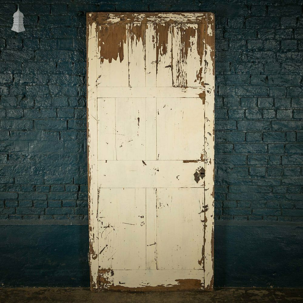 Pine Panelled Door, White Distressed Paint Finish photo vintage