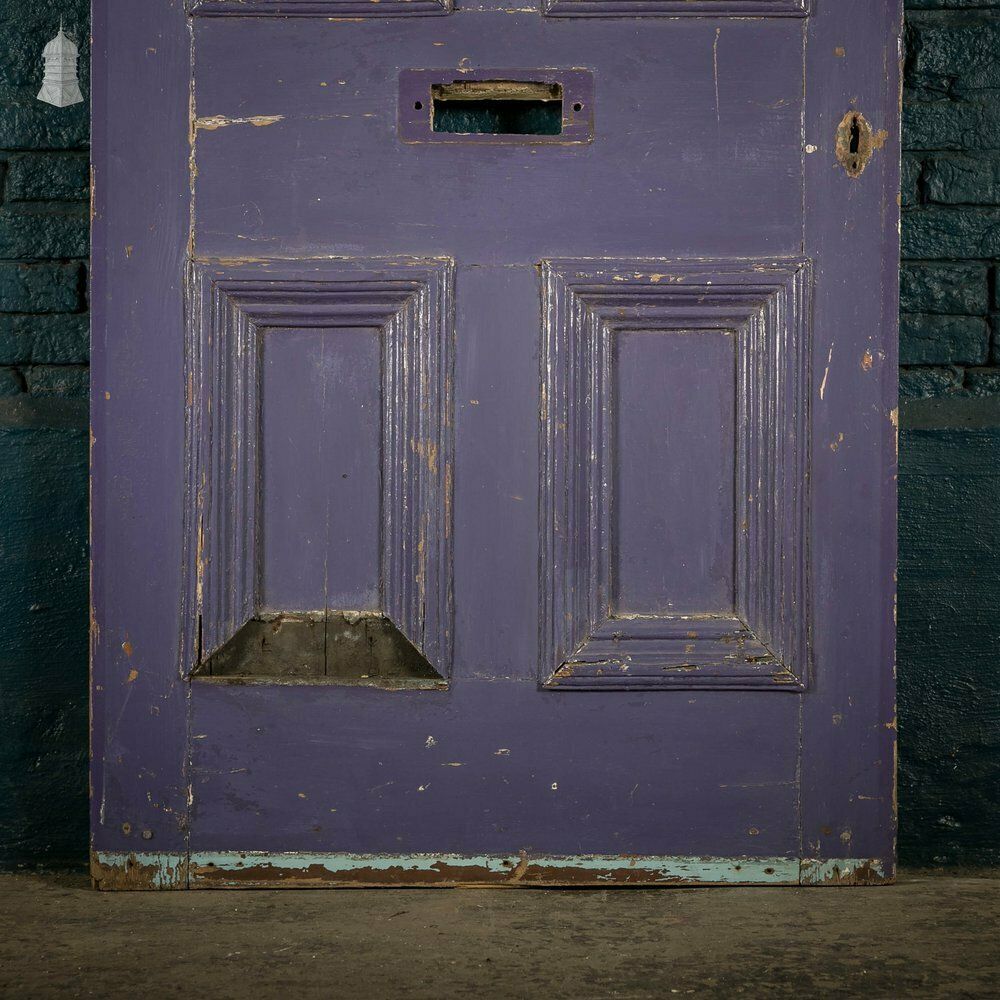 Pine Panelled Door, Moulded 4 Panel Purple Painted Front Door photo Home Fixtures