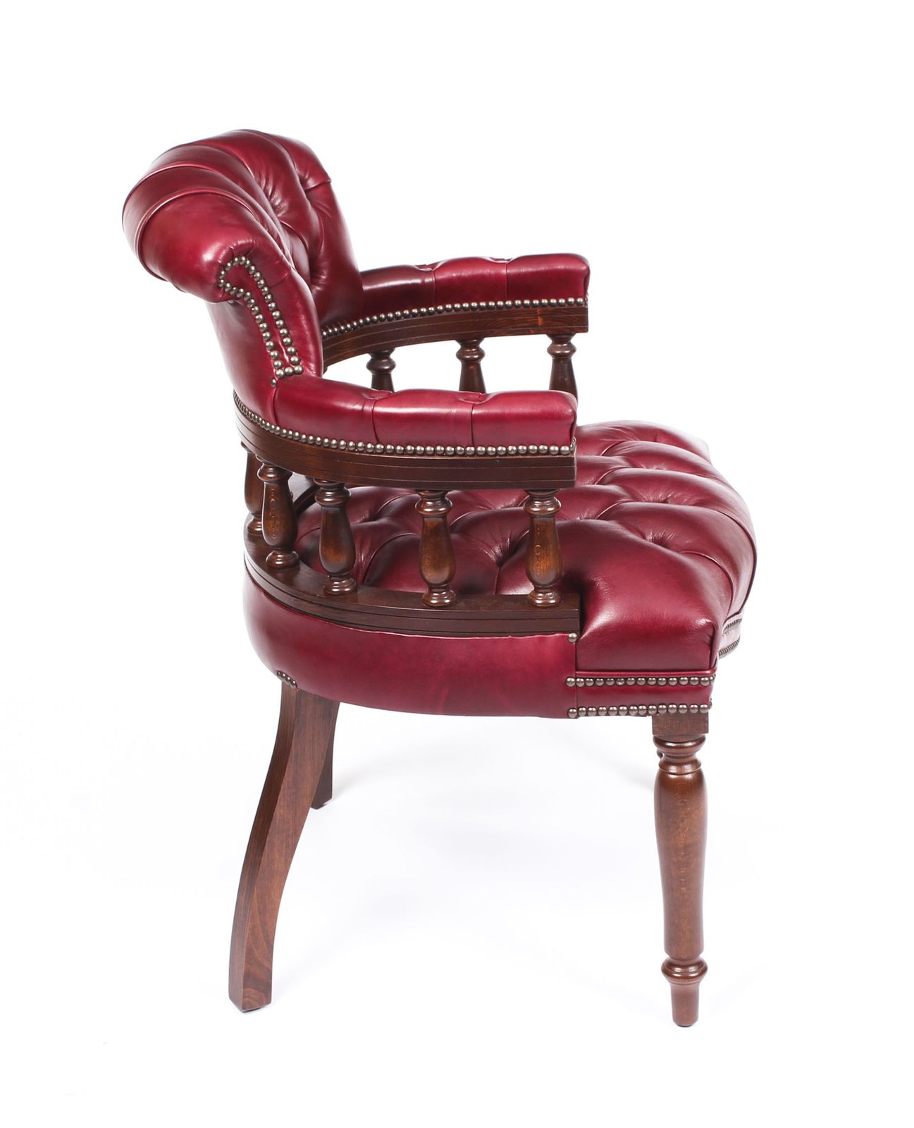 Bespoke English Hand Made Leather Captains Desk Chair Burgundy photo for sale