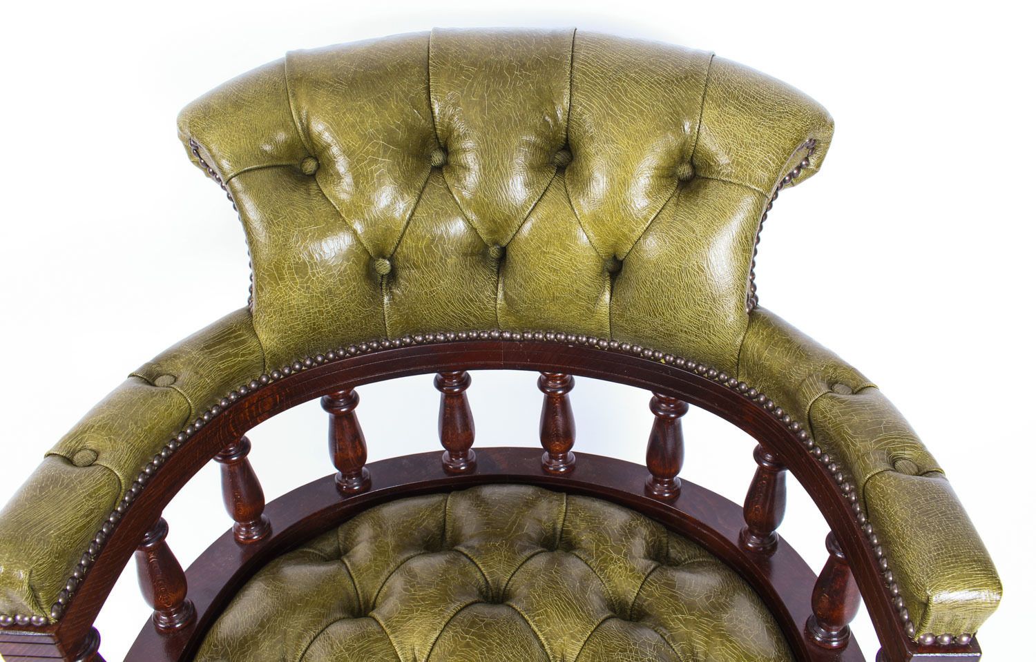 Bespoke English Hand Made Leather Captains Desk Chair Murano Leaf Green photo 1625.0
