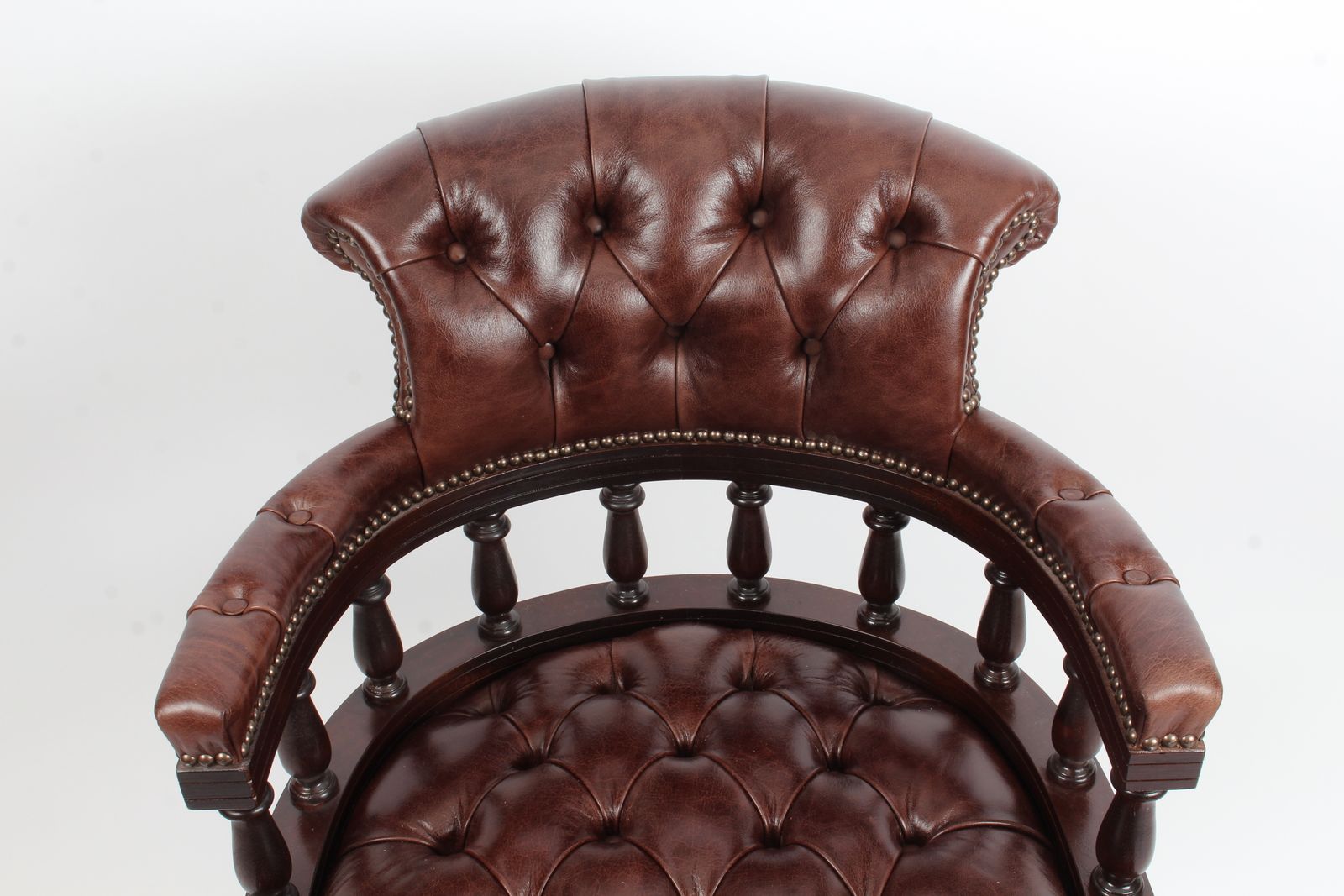 Bespoke English Hand Made Leather Captains Desk Chair Dark Brown Colour photo for sale