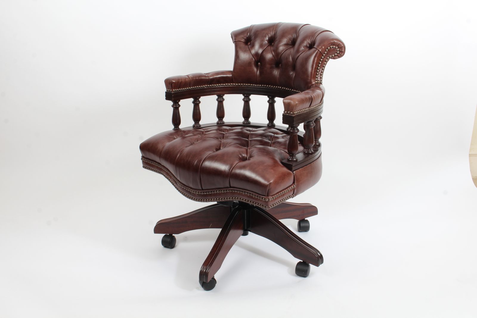 Bespoke English Hand Made Leather Captains Desk Chair Dark Brown Colour photo vinterior