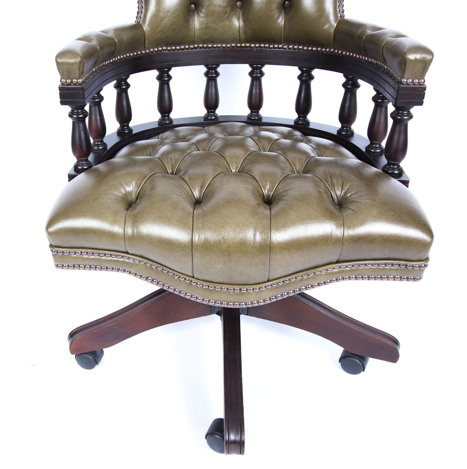 Bespoke English Hand Made Leather Captains Desk Chair Olive Green photo 1625.0