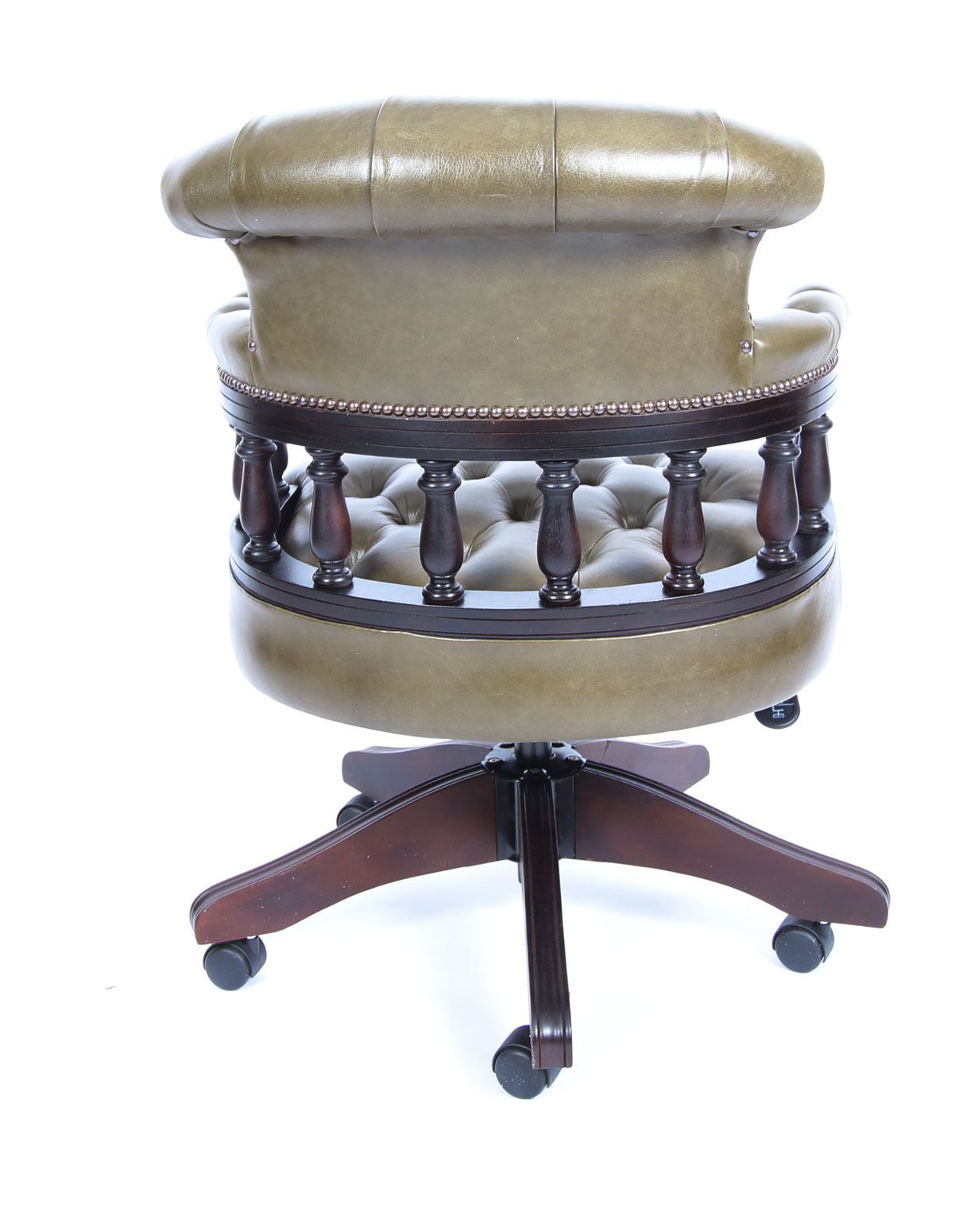 Bespoke English Hand Made Leather Captains Desk Chair Olive Green photo vintage