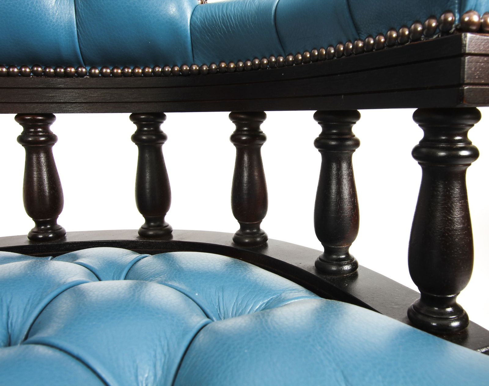 Bespoke English Hand Made Leather Captains Desk Chair Blue Teal photo vinterior