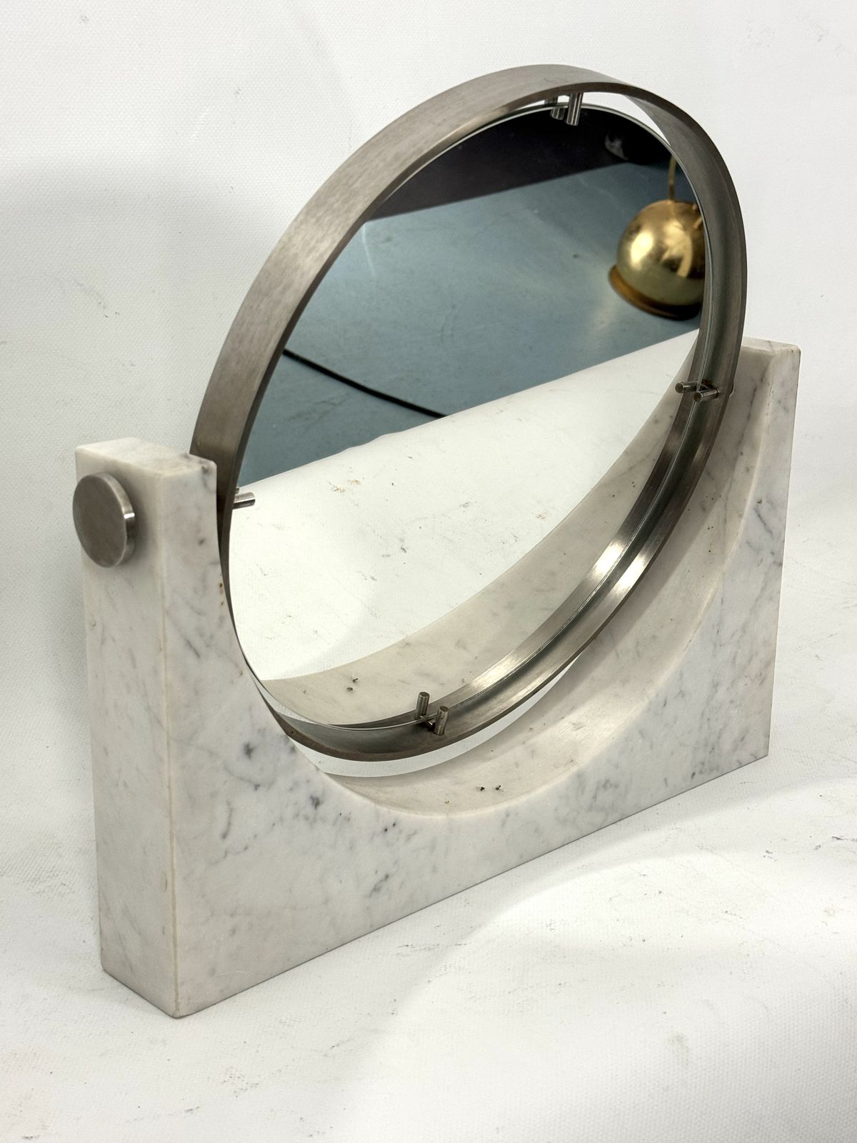Angelo Mangiarotti, Mid Century Vanity Mirror In Carrara Marble. Italy 1960s photo buy