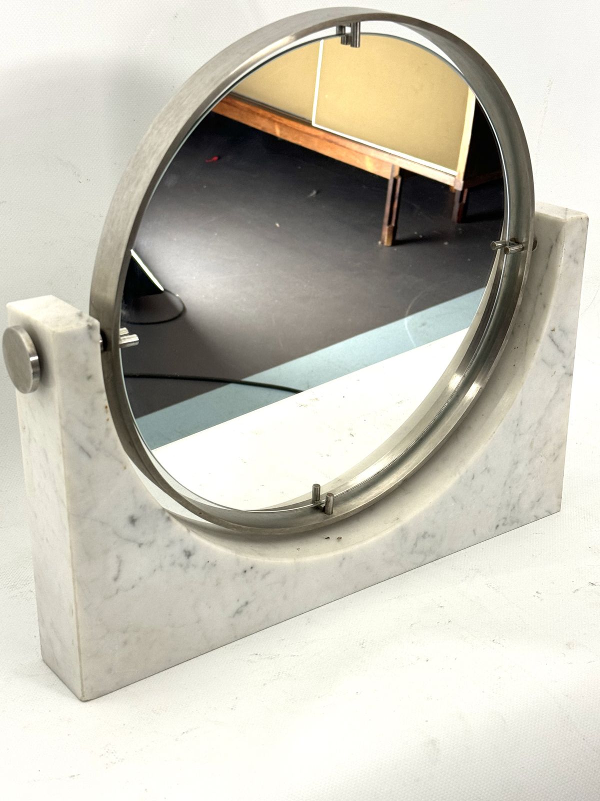 1950.0 Angelo Mangiarotti, Mid Century Vanity Mirror In Carrara Marble. Italy 1960s photo