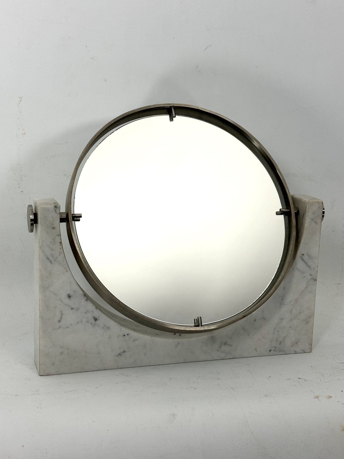 Angelo Mangiarotti, Mid Century Vanity Mirror In Carrara Marble. Italy 1960s
