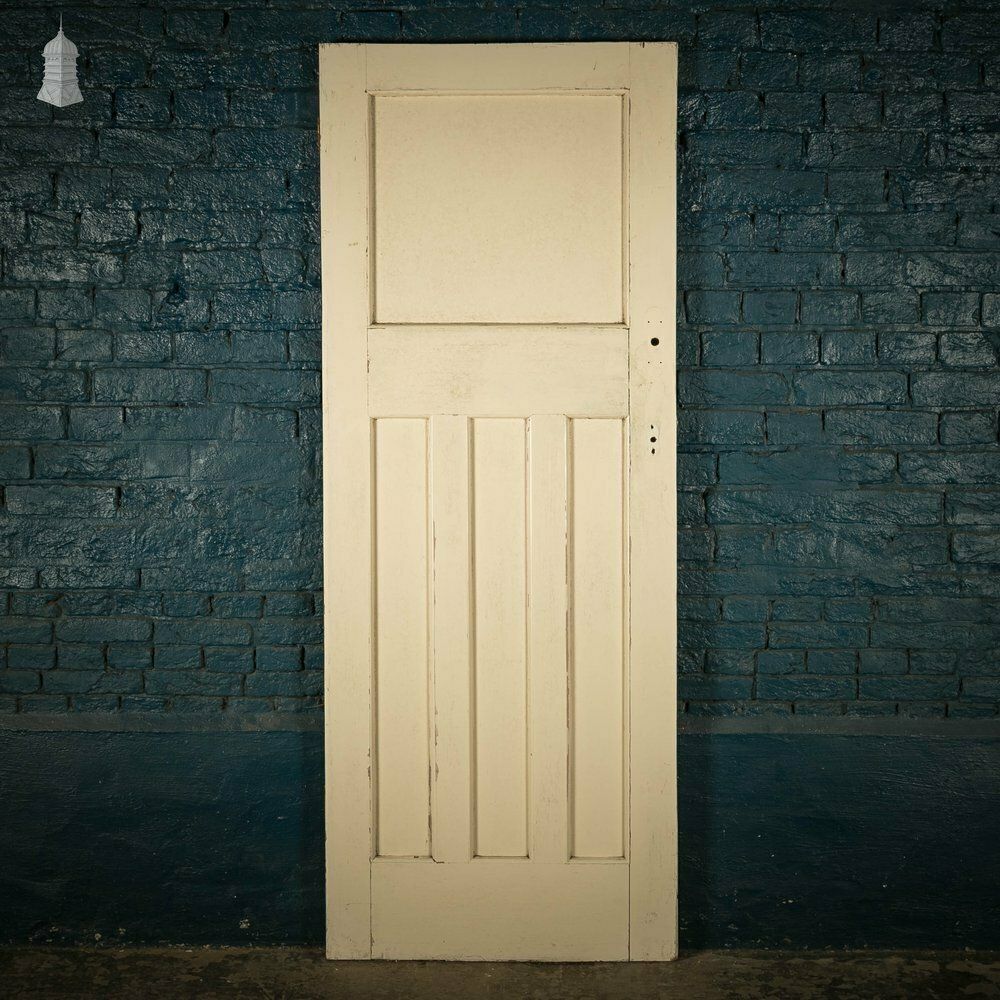 Pine Panelled Door, White Painted, 1 Over 3 Panel 1930’s Style Door