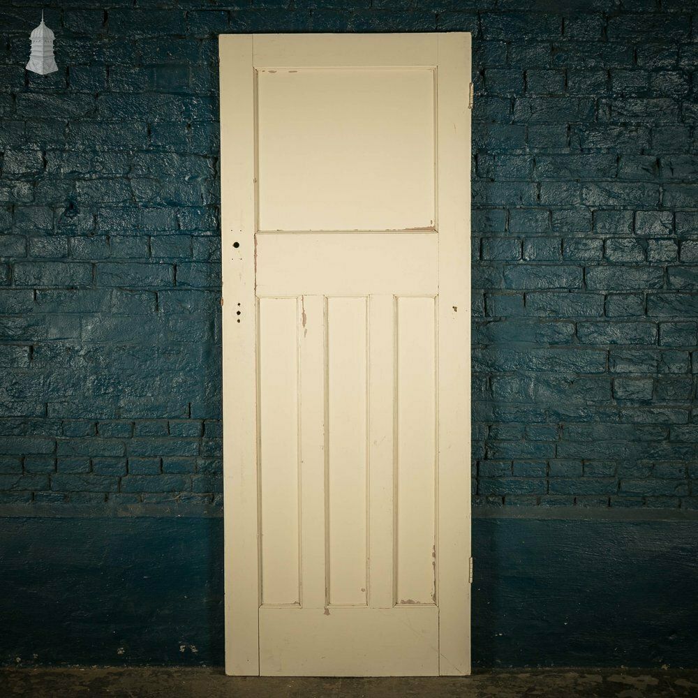 Pine Panelled Door, White Painted, 1 Over 3 Panel 1930’s Style Door photo vintage