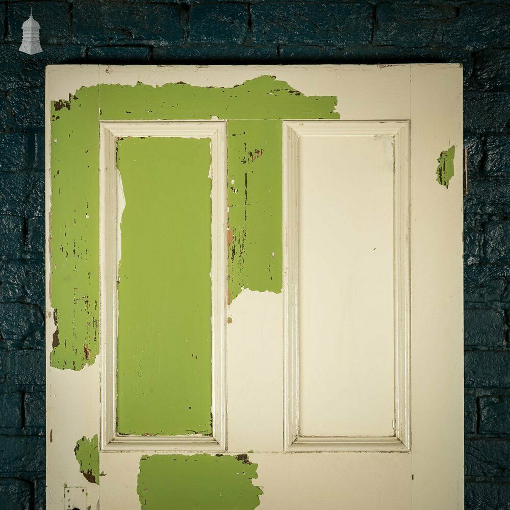 Pine Panelled Door, Moulded 4 Panel, White And Green Distressed Paint Finish photo furniture
