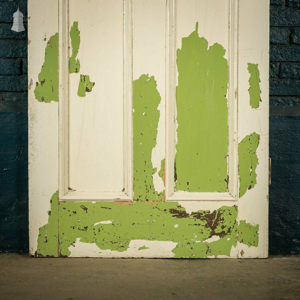 Pine Panelled Door, Moulded 4 Panel, White And Green Distressed Paint Finish photo Home Fixtures