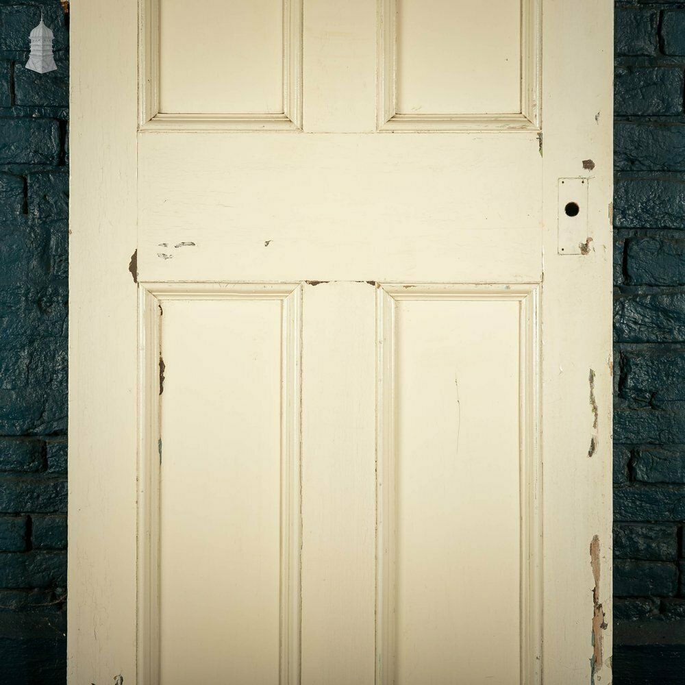 Home Fixtures Pine Panelled Door, Moulded 4 Panel, White And Green Distressed Paint Finish photo