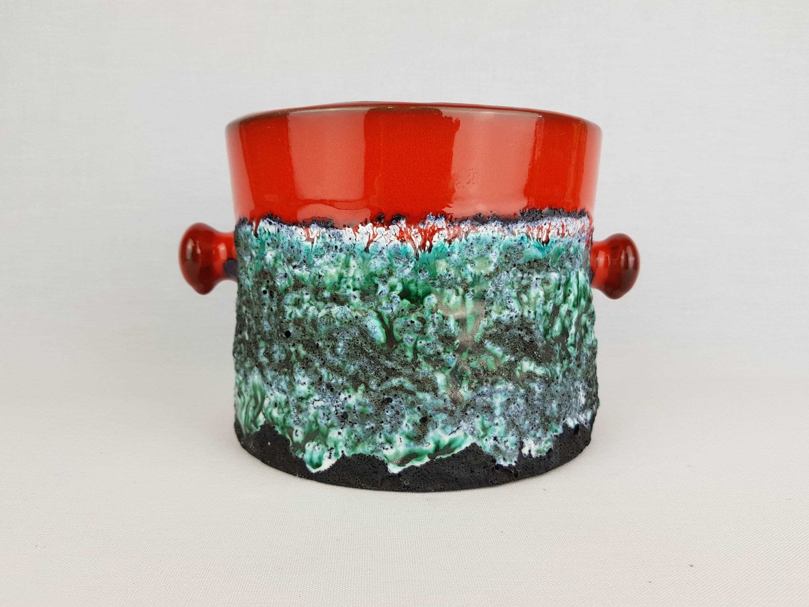 Vintage Marei Keramik Green Red Fat Lava Planter Flower Cache Pot West German Pottery 1970s