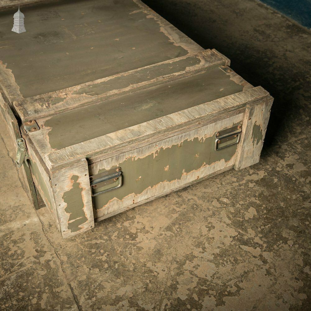 photo furniture Military Shipping Crates, Pair Of Green Painted Wooden Aircraft Part Shipping Boxes Reclaimed From A Norfolk Raf Base
