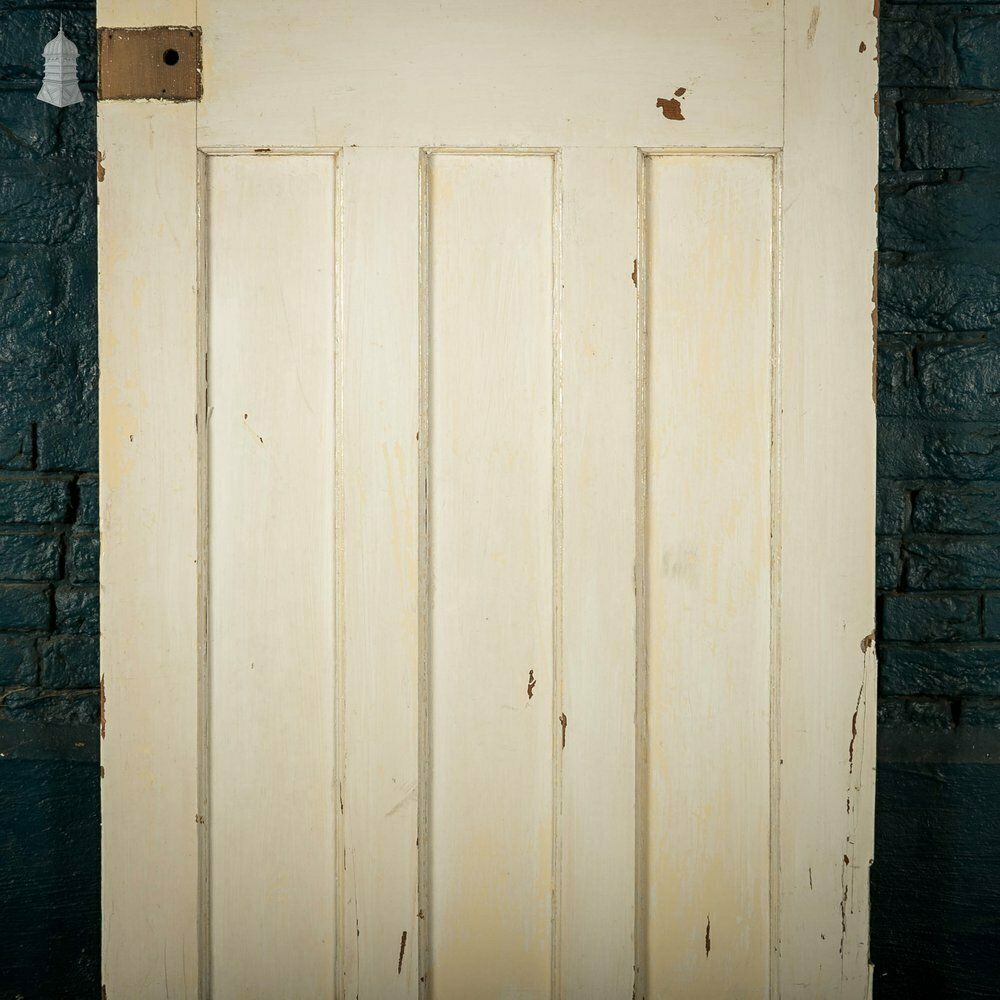 132.0 Pine Panelled Door, 1 Over 3 Panel White Painted 1930’s Style Door photo