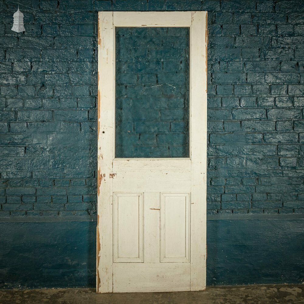 Half Glazed Door, White Painted Pine With Textured Glass