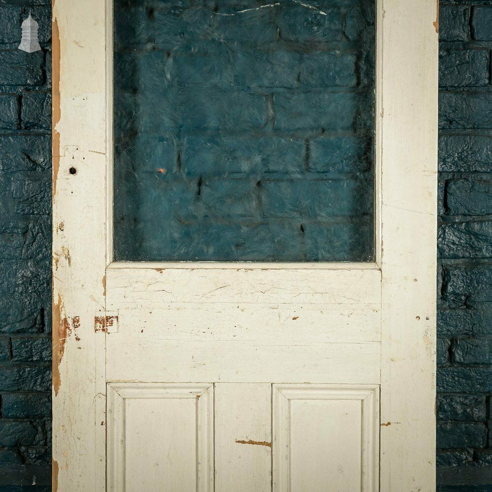 Half Glazed Door, White Painted Pine With Textured Glass photo for sale
