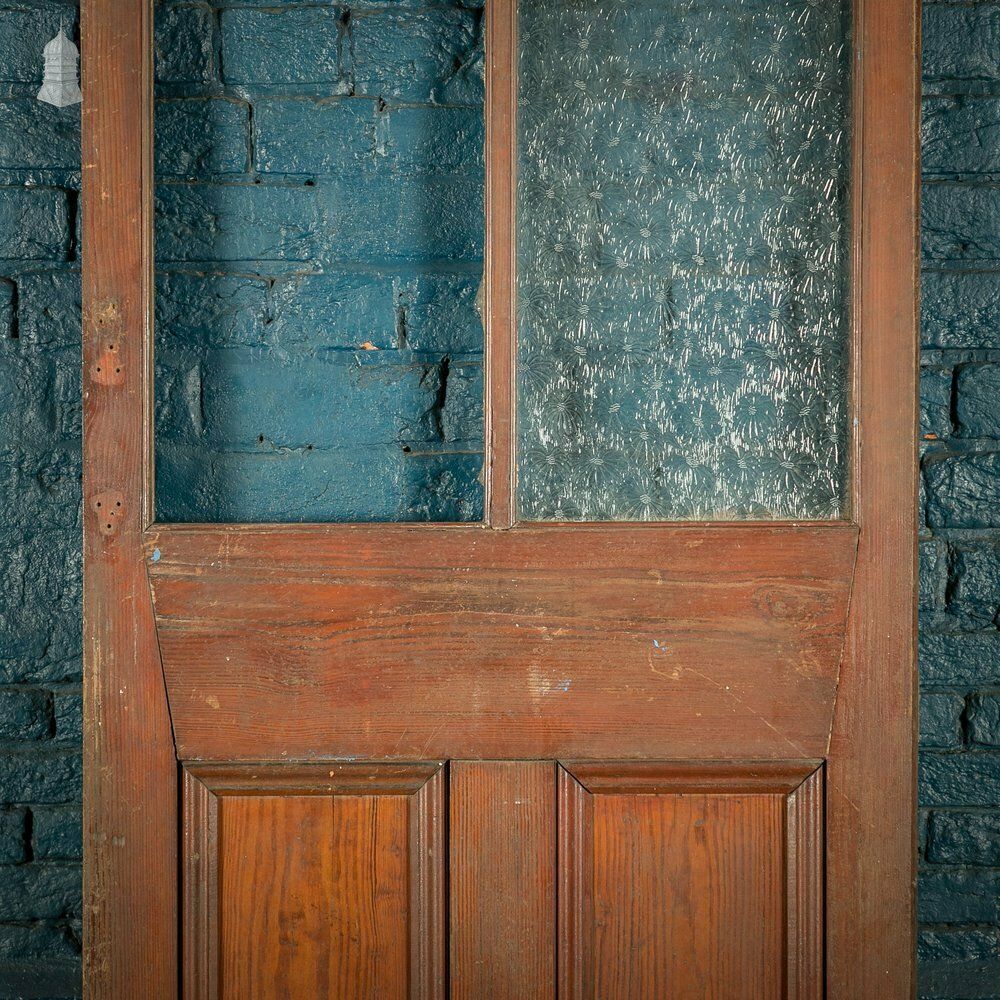 Half Glazed Door, Pine Gunstock Rails, Floral Textured Glazing photo for sale