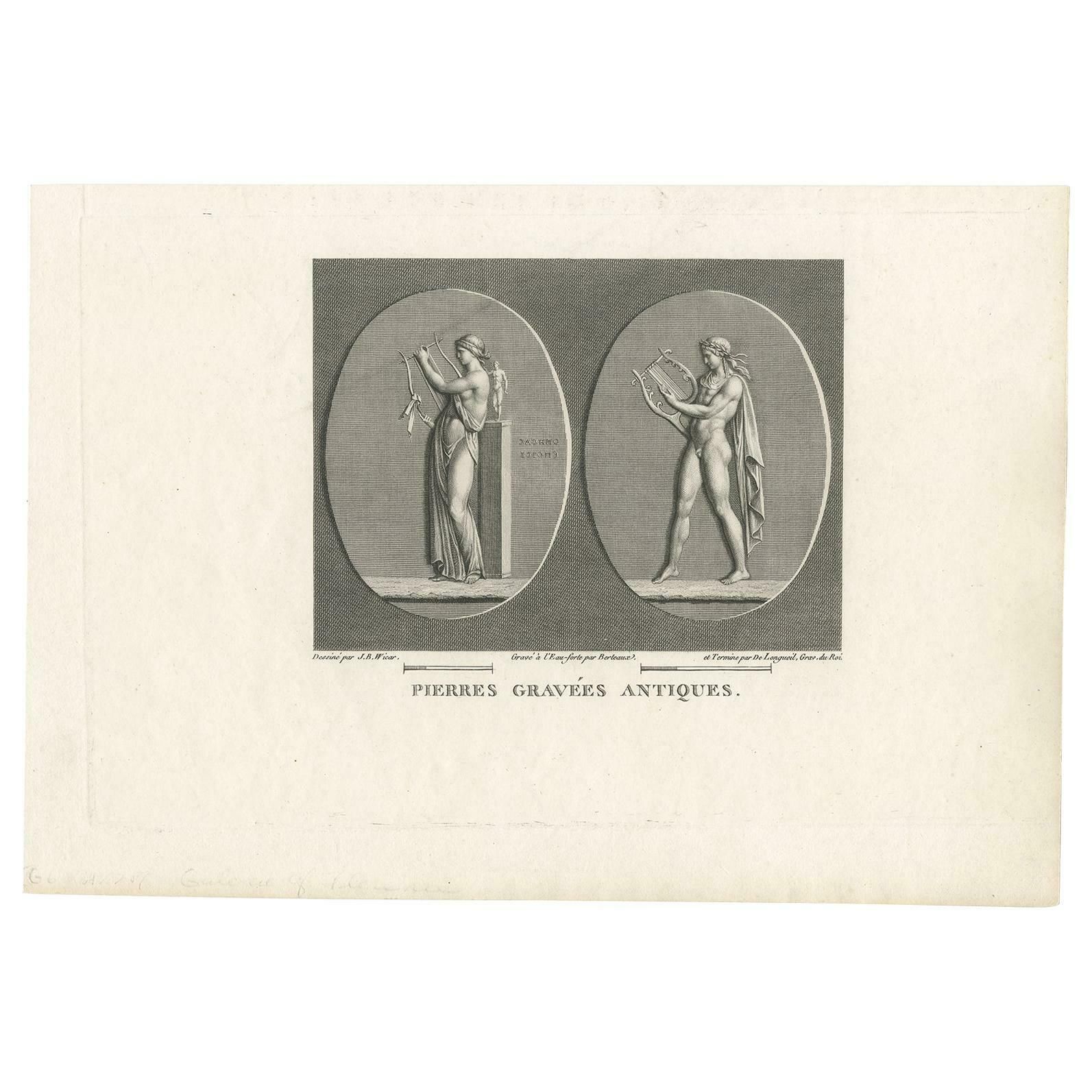 Antique Print Of Figures Playing The Lira, Circa 1810