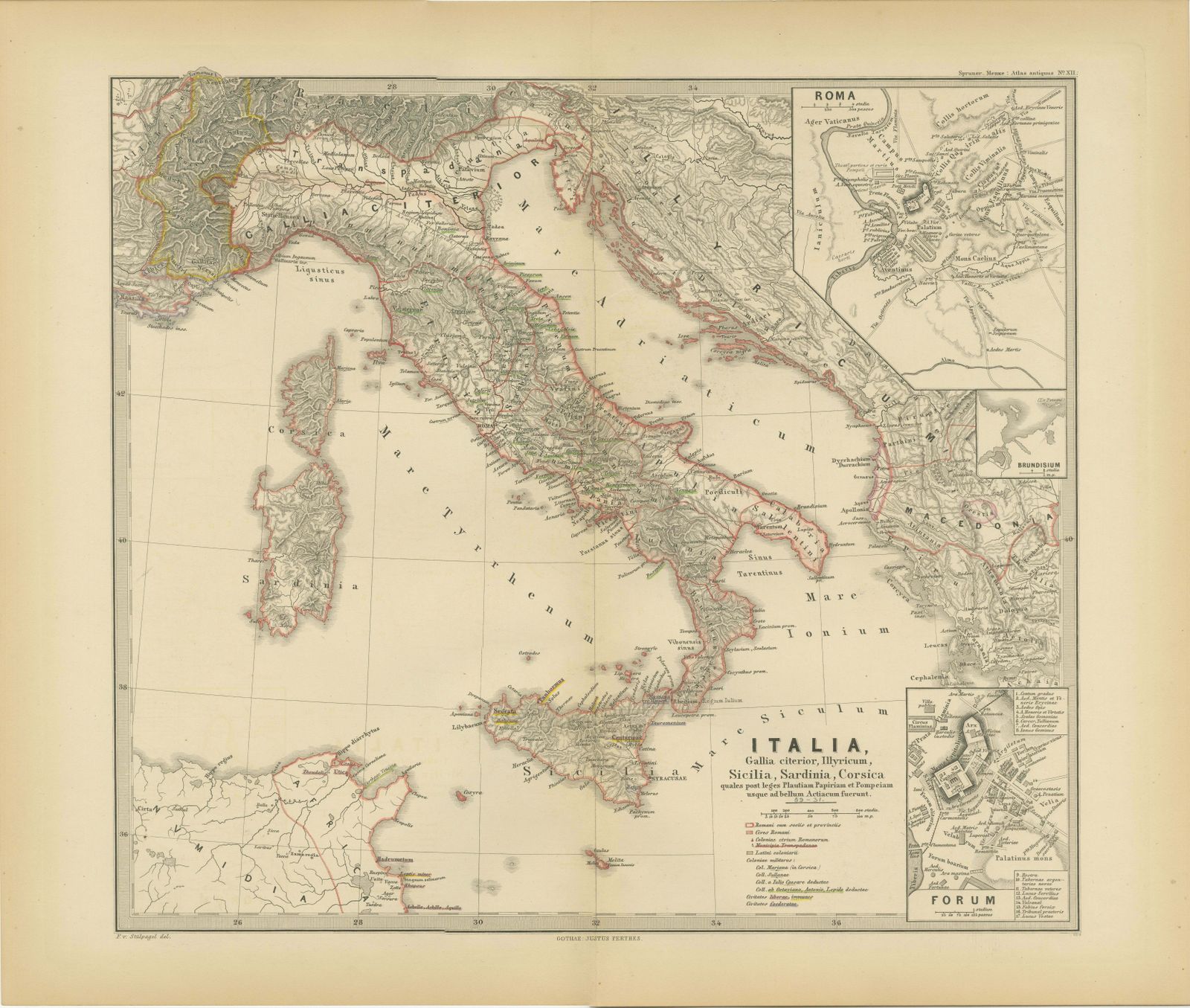 Map Of The Italian Peninsula With The Islands Of Sicily, Sardinia, Corsica, 1880