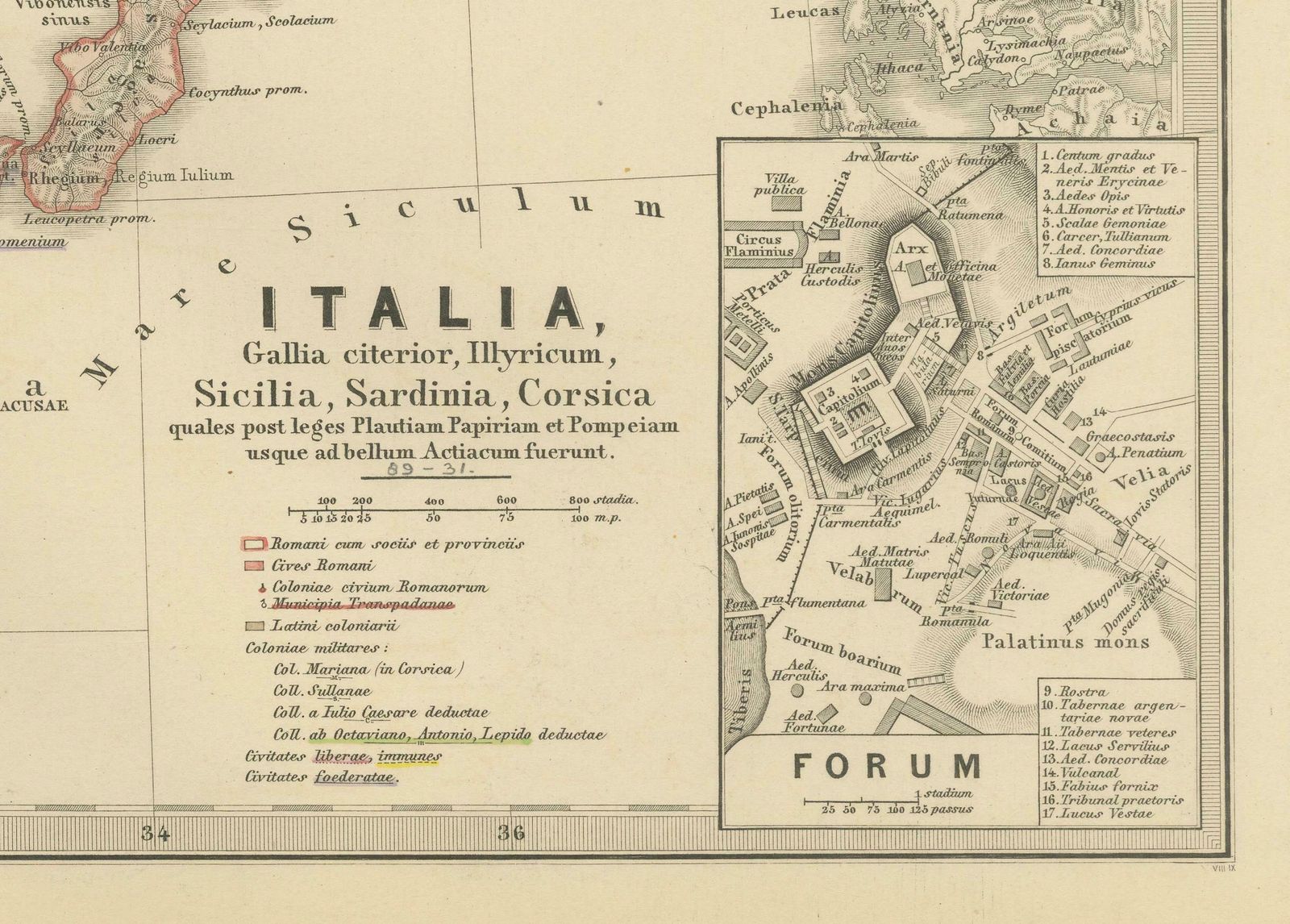 Map Of The Italian Peninsula With The Islands Of Sicily, Sardinia, Corsica, 1880 photo 403.0