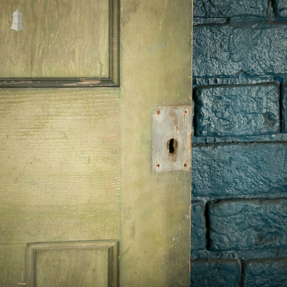 Pine Panelled Door, 1930s 4 Moulded Panels Green Stained Finish photo 240.0
