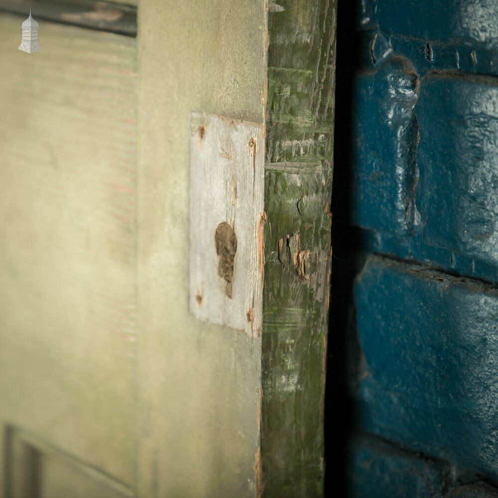 Pine Panelled Door, 1930s 4 Moulded Panels Green Stained Finish photo vintage