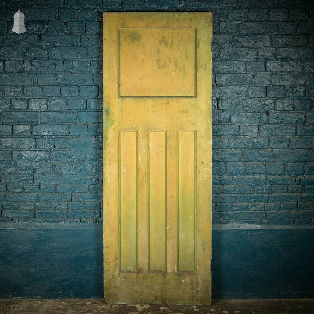 photo for sale Pine Panelled Door, 1930s 4 Moulded Panels Green Stained Finish