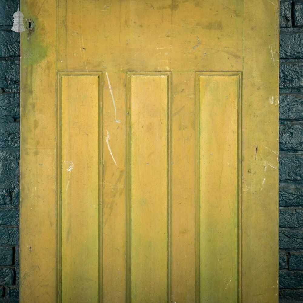 240.0 Pine Panelled Door, 1930s 4 Moulded Panels Green Stained Finish photo