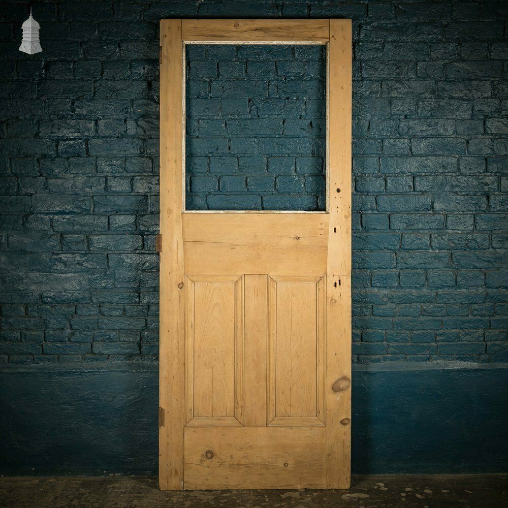Half Glazed Door, Victorian, Pine With Moulded Panels photo vintage