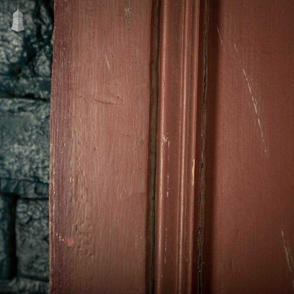 Pine Panelled Door, Moulded 4 Panel Front Door, Red Painted Finish photo vintage