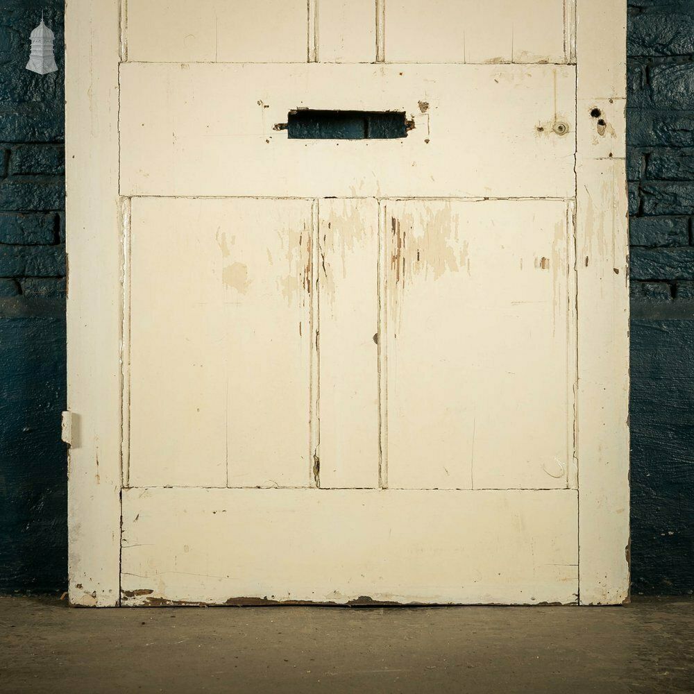 photo vintage Pine Panelled Door, Moulded 4 Panel Front Door, Red Painted Finish