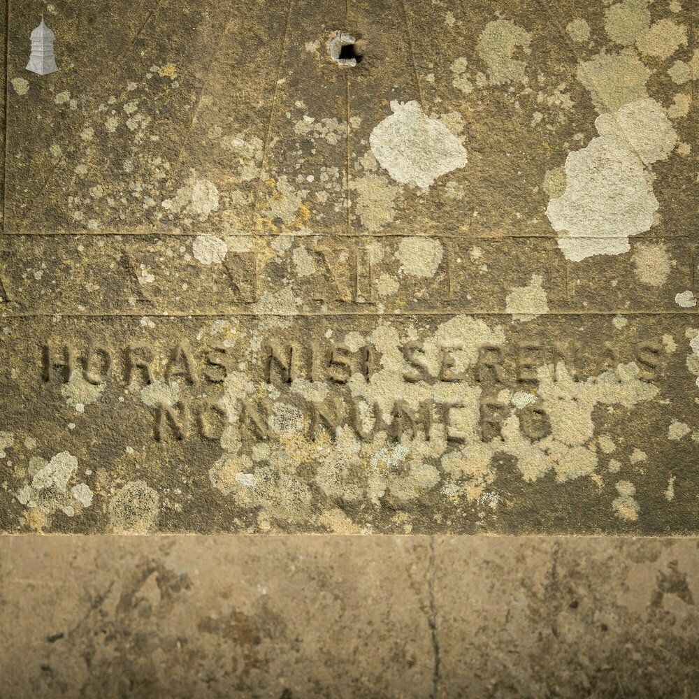 Vertical Sundial Base, 19th C Sandstone Wall Sun Dial – “I Do Not Count The Hours Unless They Are Clear”. photo for sale